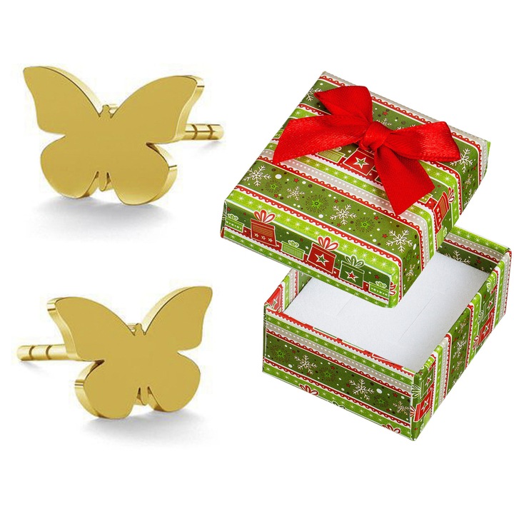 Cercei din argint 925 placati cu aur, model fluturi, set cu cutie cadou, 5,5x8mm