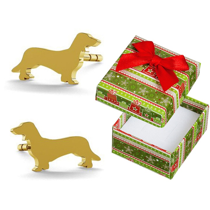 Cercei in forma de caini dachshund, Siju, set cu cutie de cadou, 5x9mm