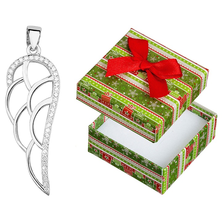 Pandantiv argintiu cu forma de aripa, Siju, 31x10mm, set cu cutie de cadou