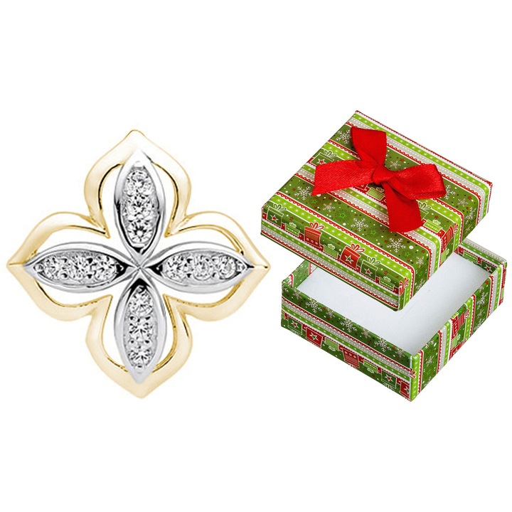 Pandantiv floral din argint 925, rodinat, set cu cutie de cadou, 15x15mm