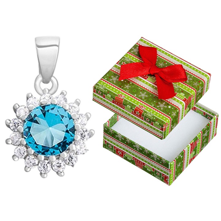 Pandantiv din argint, Siju, P5Z743, albastru, 17x11mm, set cu cutie cadou