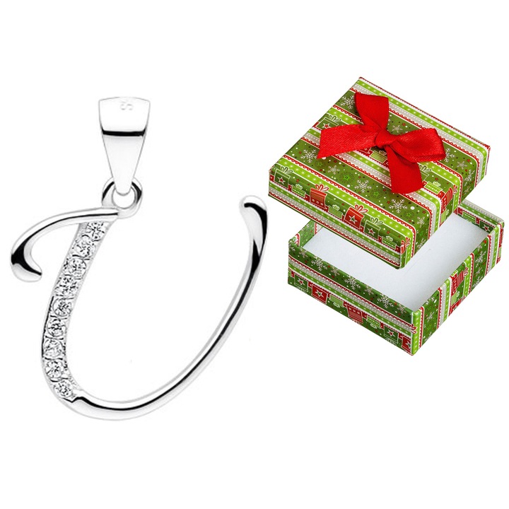 Pandantiv litera U din argint rodiat, set cu cutie cadou, Siju, 20x14mm