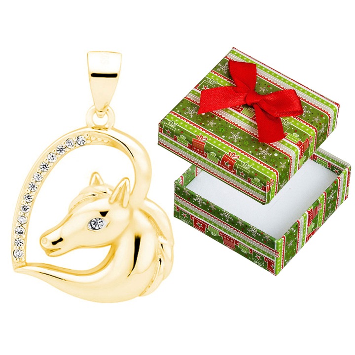Pandantiv cu forma de cal din argint 925, pozlata cu aur, set cu cutie de cadou