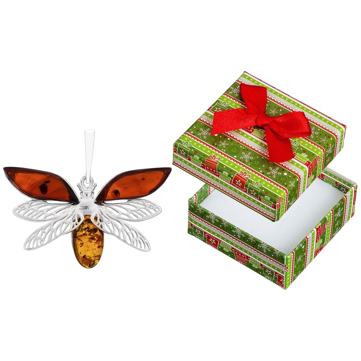 Pandantiv argintiu cu chitas si chihlimbar, Siju, 31x38mm, set cu cutie de cadou