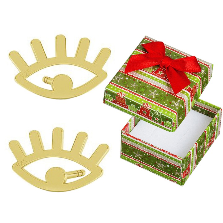 Cercei Siju, ochi Horus, argint 925 placat cu aur, 10x6,5mm, set cu cutie cadou