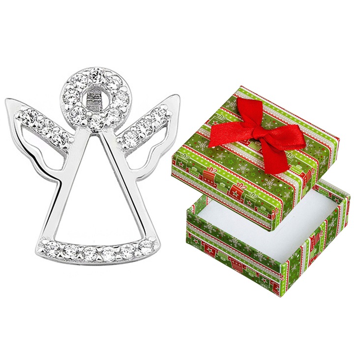 Pandantiv din argint 925, inger cu zirconii, Siju, 15x13mm, set cu cutie de cadou