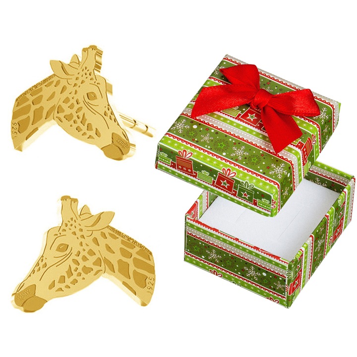 Cercei din argint 925 placati cu aur, forma de cap de girafa, set cu cutie cadou, 9x10mm, Siju