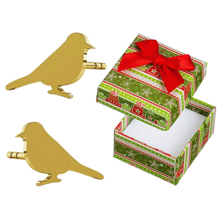 Cercei din argint 925 placati cu aur, forma de pasari, Siju, 7x10mm, set cu cutie cadou