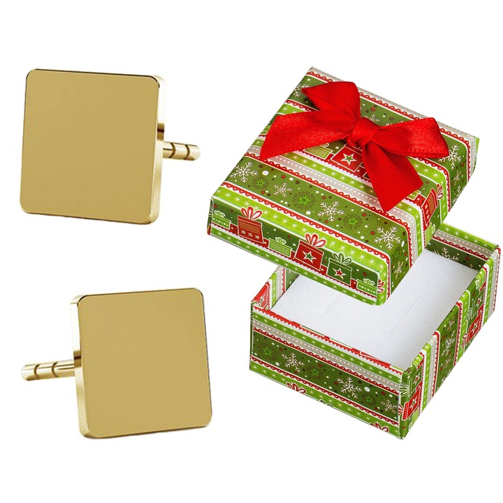 Cercei Siju, set, argint 925, placati cu aur, model minimalist patrati, 6x6mm