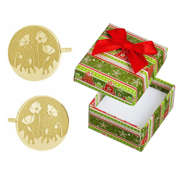 Cercei Siju, model P5K1145, argint 925 placat cu aur, 10x10mm, set cu cutie cadou