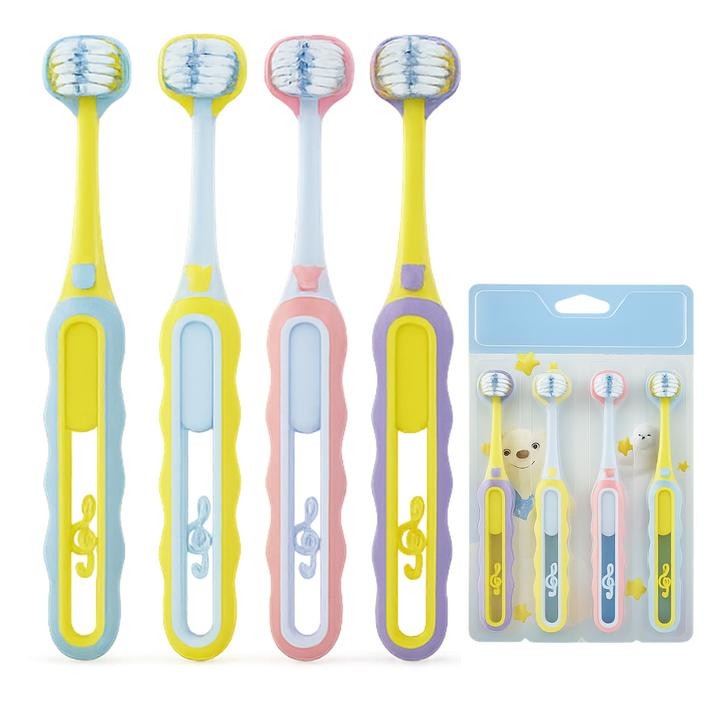 Set 4 periute de dinti pentru copii, 3 laturi, pentru 1-8 ani, moale, foarte moi, pentru ingrijirea completa a dintilor si gingiilor