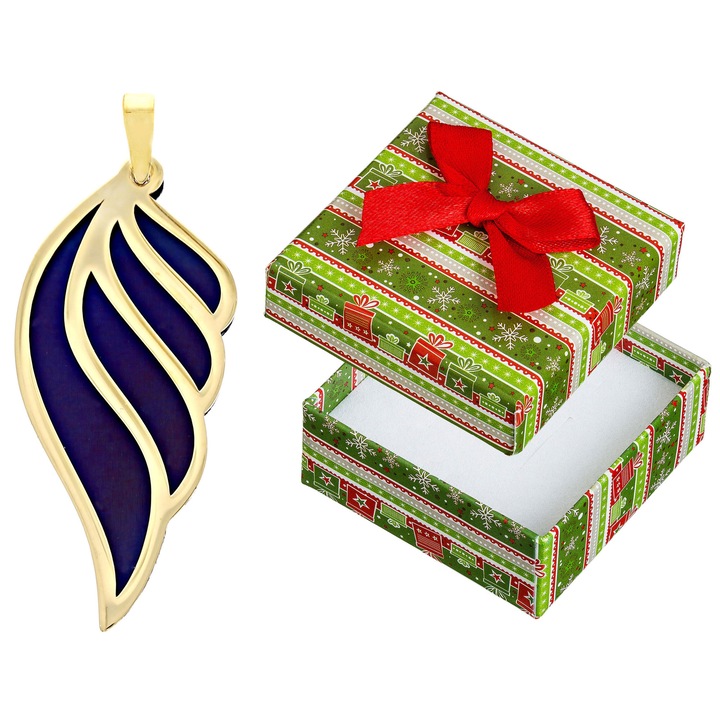 Pandantiv din argint si titan in forma de aripa, Siju, aurit, 43x16mm, set cu cutie de cadou