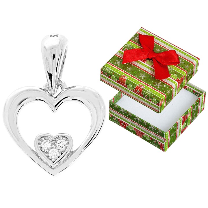 Pandantiv din argint, inima cu zirconii, Siju, 925, 18x12mm, set cu cutie de cadou