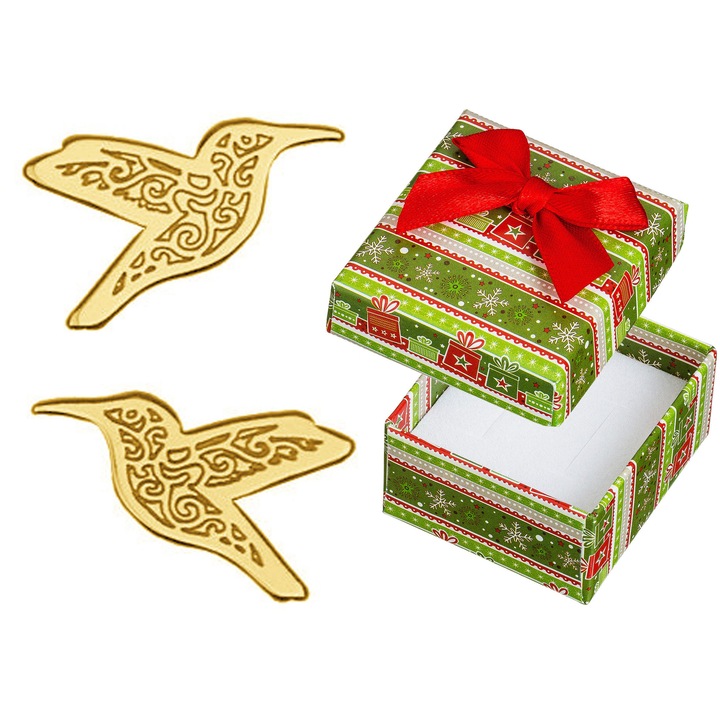 Cercei din argint placati cu aur in forma de pasari zburatoare, Siju, 7x8mm, set cu cutie cadou