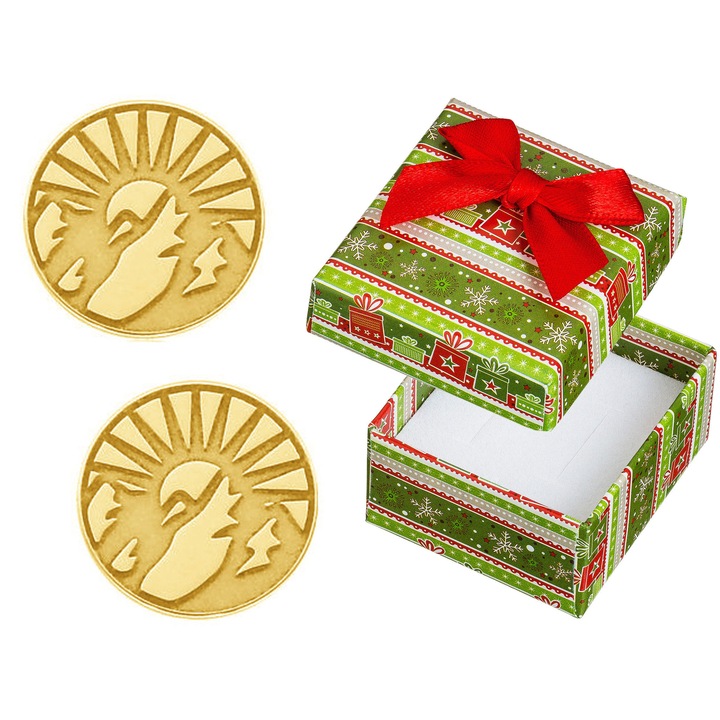 Cercei din argint placati cu aur Siju, motiv soare, 9x9mm, set cu cutie cadou