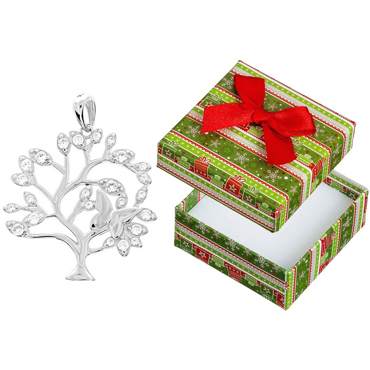 Pandantiv din argint, copac cu cristale, Siju, 35x28mm, set cu cutie cadou