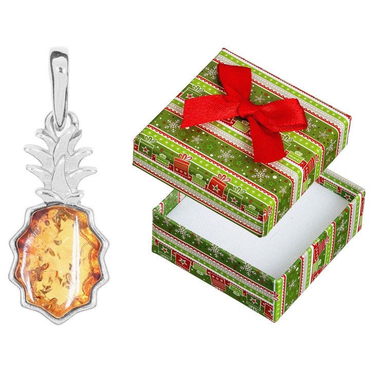 Pandantiv dama, Siju, argint, cu chihlimbar, argintiu/galben