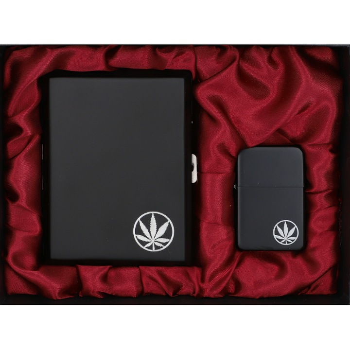 Set bricheta si tabachera, Gentelo, Negru, 9x9cm/5.5x3.5cm