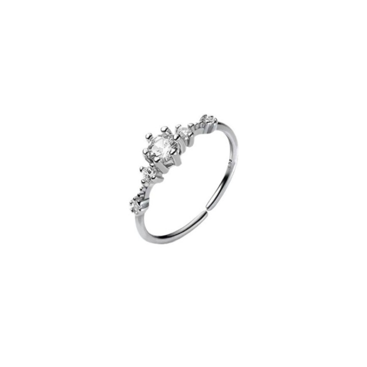 Inel din argint S925 cu moissanite, CK design minimalist, argintiu, dimensiune reglabila 12-15