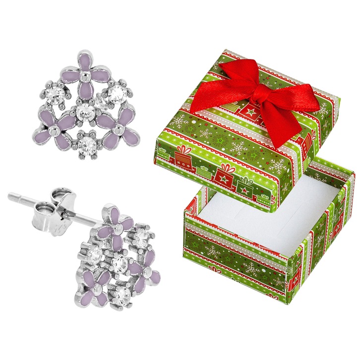 Cercei dama, Siju, argint, cu zirconiu, argintiu/mov