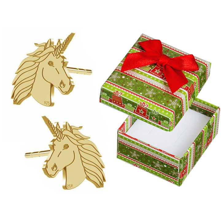 Cercei cu unicorni, Siju, 12x10mm, din argint placat cu aur