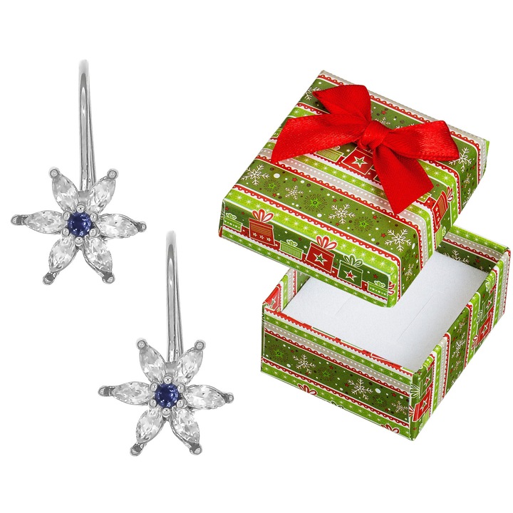 Cercei din argint, cu zirconii, Siju, set cu cutie de cadou, 15x9mm