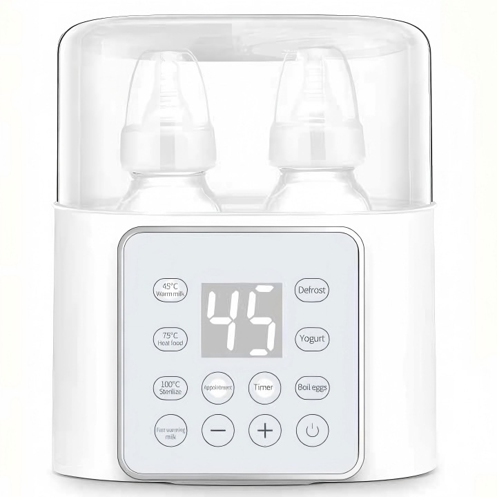 Incalzitor si sterilizator de biberoane multifunctional, design portabil 6 in 1, dezghetare, fierbator oua, fermentare iaurt, incalzire rapida, functie programare, functie mentinere temperatura constanta 24h, control tactil, afisaj digital, Ugo®, alb