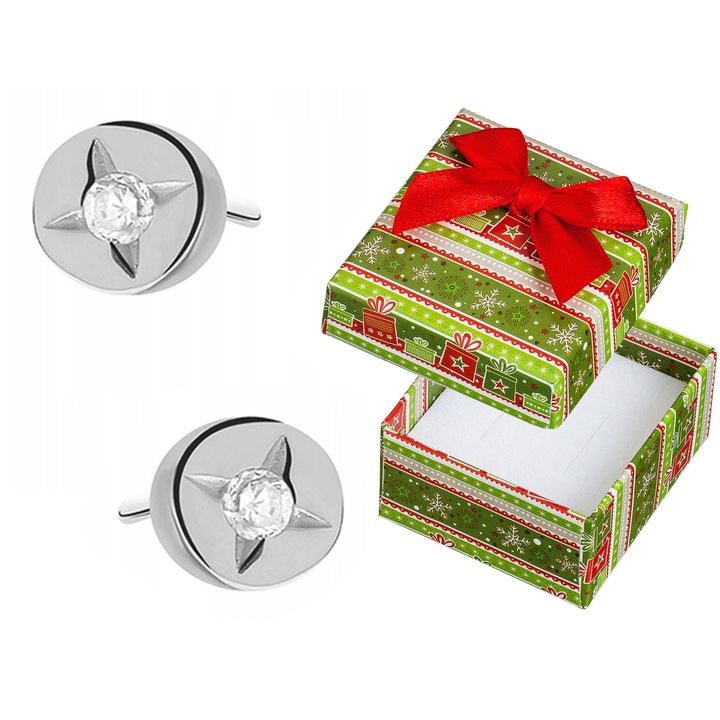 Cercei din argint 925 cu pietricele, Siju, set cu cutie cadou, 4,5mm