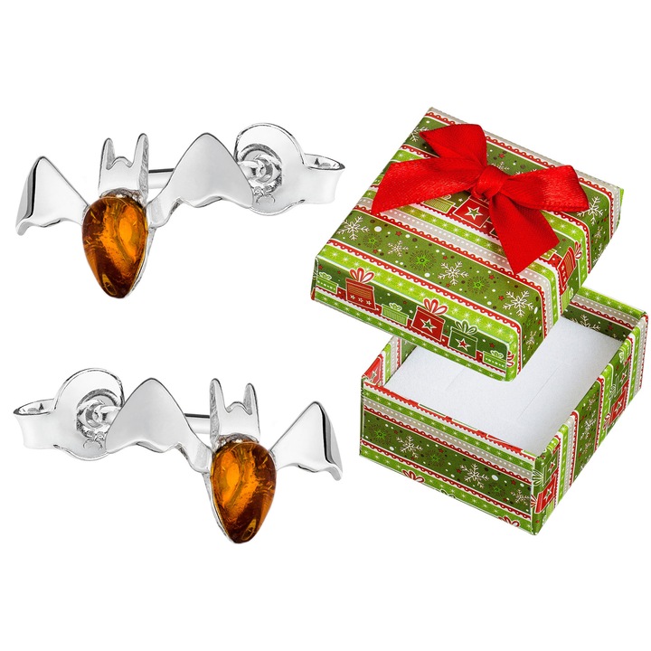 Cercei argintii cu ametist in forma de lilieci, Siju, set cu cutie de cadou, 6x4mm, 925