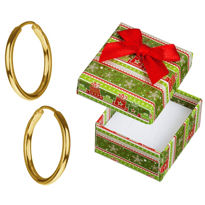 Cercei rotunzi, Siju, argint 925 placat cu aur, 10mm, set cu cutie cadou