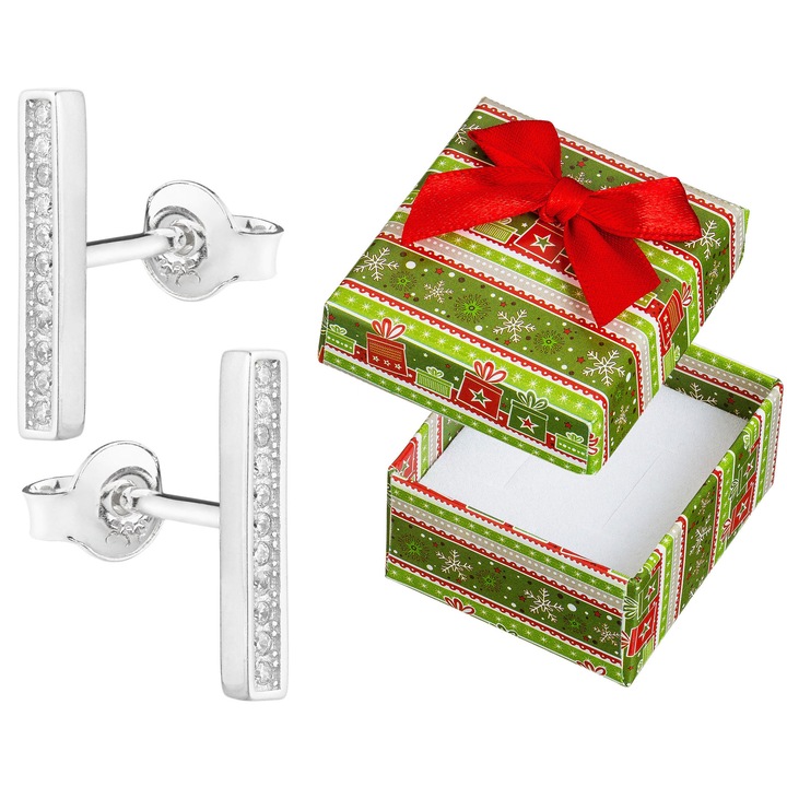 Cercei argintii cu pietricele, Siju, 15x2,5mm, set cu cutie de cadou