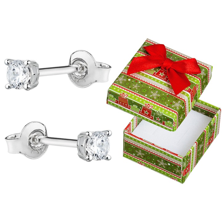 Cercei din argint 925 cu cyrconii, model P5K767, set cu cutie cadou, 3mm, argintiu