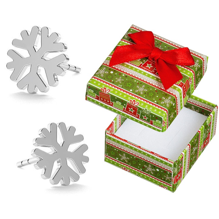 Cercei Siju set, forma fulg de nea, argint 925, 8x8mm