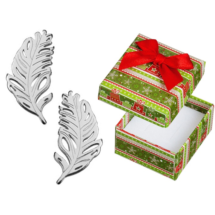 Cercei Siju din argint 925 in forma de pene, hipoalergenici, 5x11mm, set cu cutie cadou