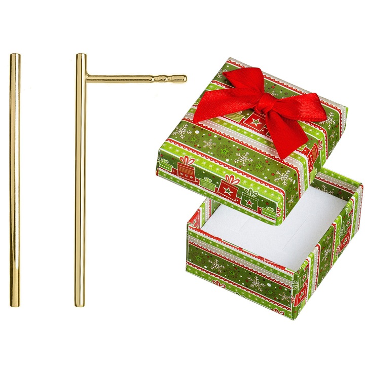 Cercei minimalisti Siju, argint 925 placat cu aur, 20x1,5mm, set cu cutie cadou