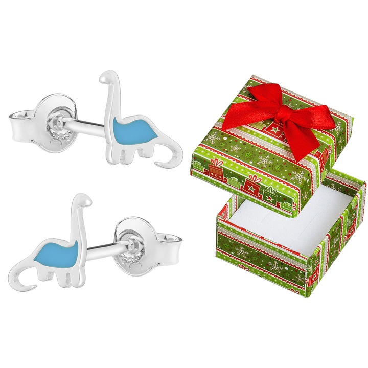 Cercei din argint pentru femei, Siju, dinozauri, 8x7mm, set cu cutie cadou
