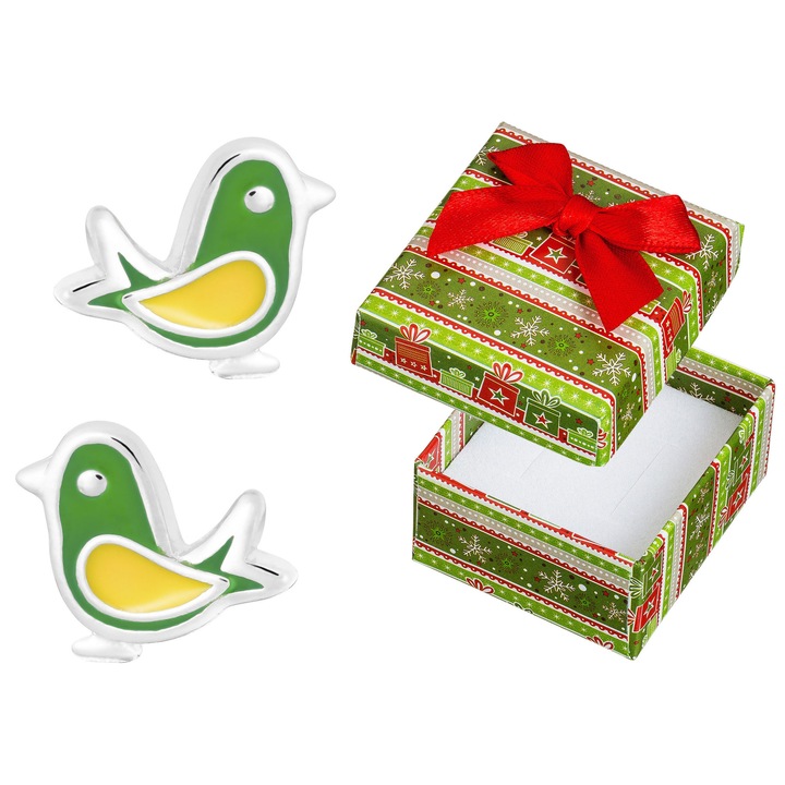 Cercei din argint Siju, forma de pasari, 9x8mm, set cu cutie de cadou