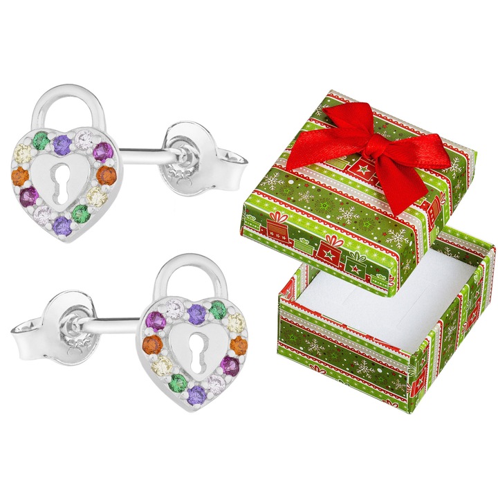 Cercei Siju, model P5K918, argint 925 rodiat, multicolori, 8x6mm, set cu cutie cadou