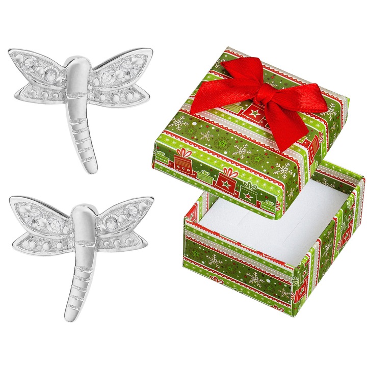 Cercei argintii, Siju, model libelule, 11x13mm, set cu cutie cadou