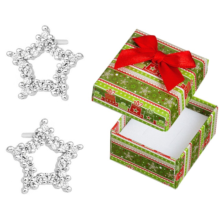 Cercei din argint 925, forma de stea, set cu cutie de cadou, 10x10mm