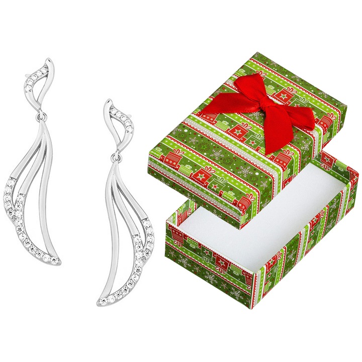 Cercei lungi din argint 925 cu cyrconii, rodinati, set cu cutie de cadou