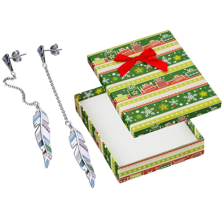 Cercei lungi din argint 925, Siju, cu cyrconii multicolore, set cu cutie de bijuterii