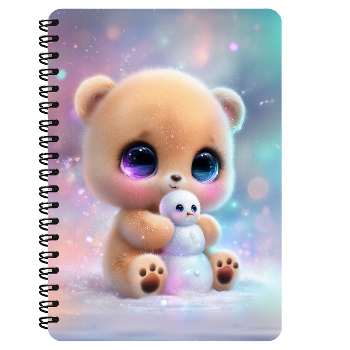Agenda A5, Ursulet Cu Om De Zapada, 130 Pagini, Coperta MDF, Iarna, Multicolor