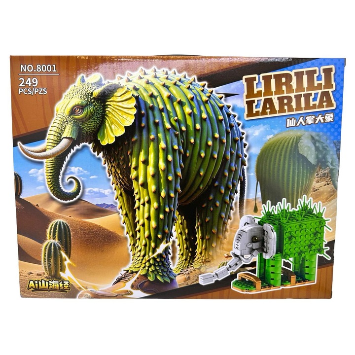 Set constructie Elefant Tralalero tralala cactus LIRILI LARILA 249 piese figurina creativa model desert 8001