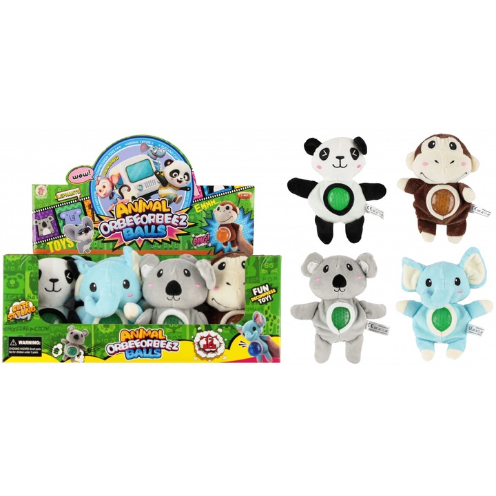 Плюшена антистрес играчка, 22 см, микс от животни, комплект от 12 броя