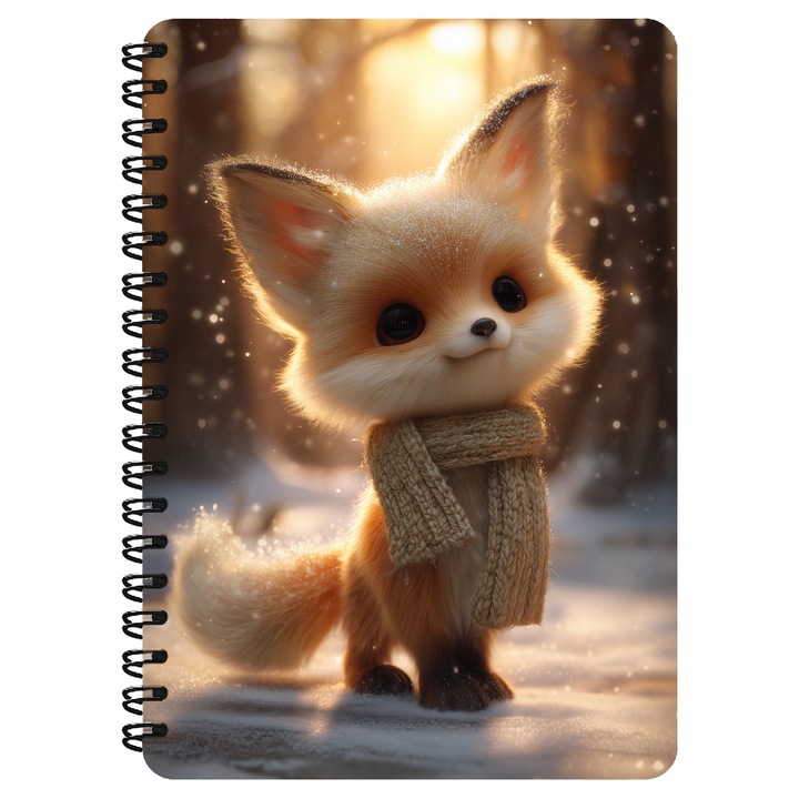 Agenda A5, Vulpita Cu Fular, Iarna, Coperta Mdf, Spira Metalica, 130 Pagini