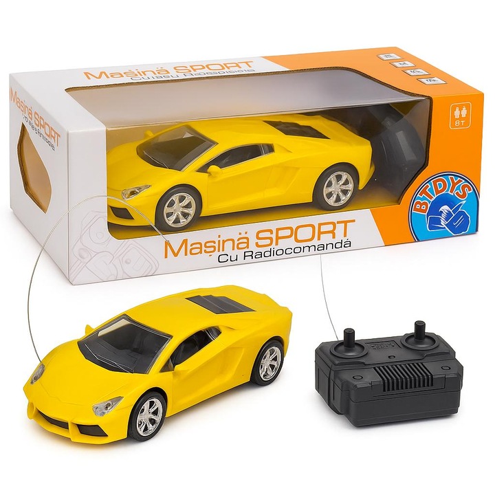 Mașină sport cu telecomandă D-Toys, design sportiv, roți cu jante cromate, 8+ ani