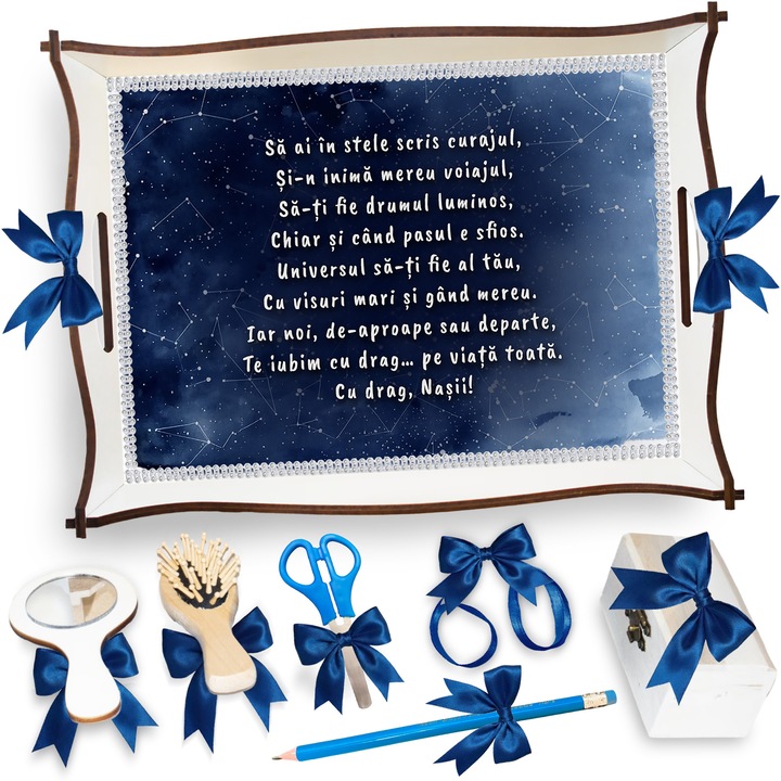 Set Tava pentru Taiere Mot si Rupere Turta, LoreBebe, 7 Piese, Albastru, 32x24cm