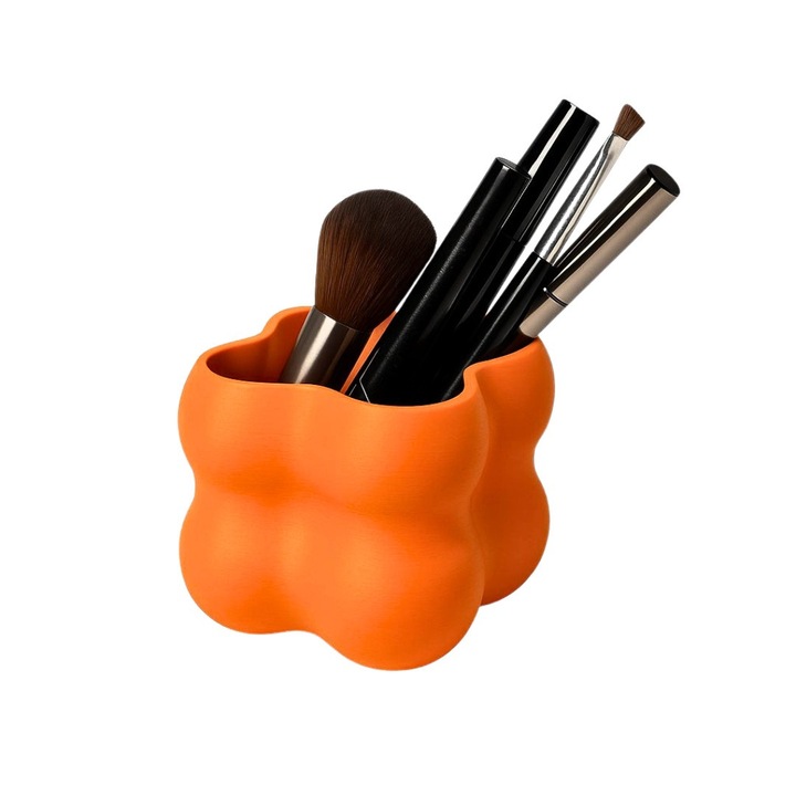 Organizator cosmetice pentru pensule si accesorii, portocaliu, 7x7x6cm, design compact si elegant