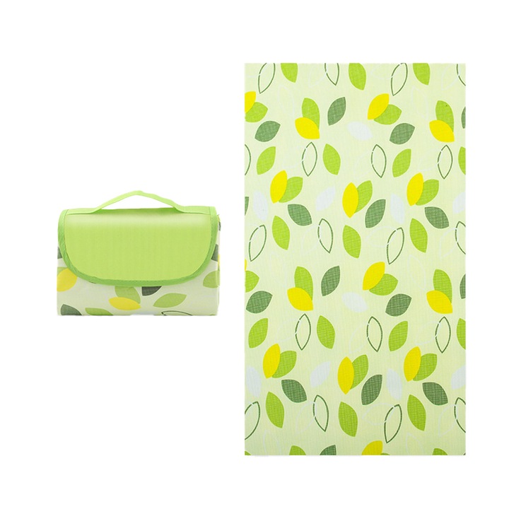 Patura de picnic, saltea impermeabila, potrivita pentru calatorii de primavara in aer liber si camping, fibra de poliester, usor de depozitat, verde, 200 × 200 cm